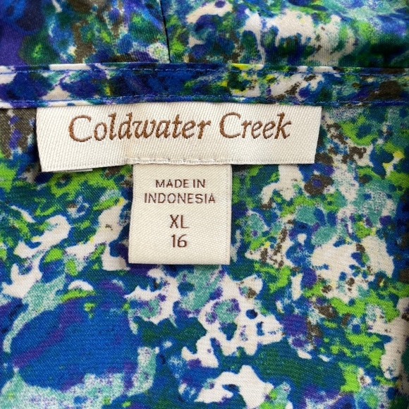 Coldwater Creek Women's XL 16 Blue Green Abstract Marble Cowl Neck Blouse Top - Picture 4 of 14